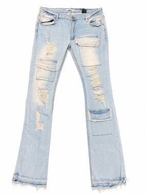 Kloud9 New York Men’s Distressed Light Wash Cargo Flare Jeans Size 40x38 Y2K
